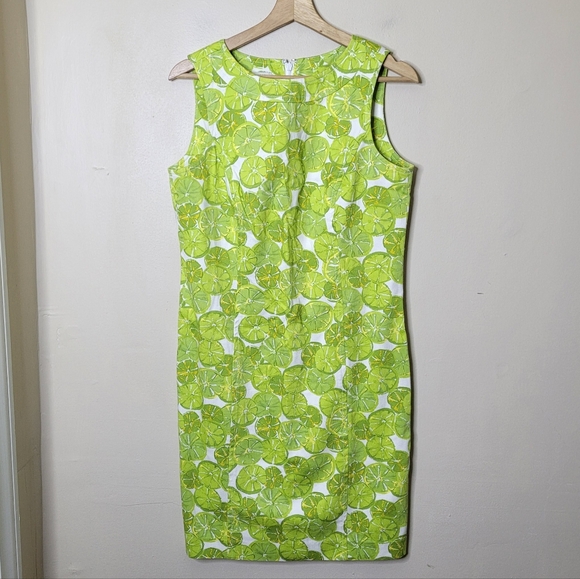 Talbots Petite All Over Lime Print Dress Stretch Twill Summer Vacation Size 10P - Picture 2 of 8